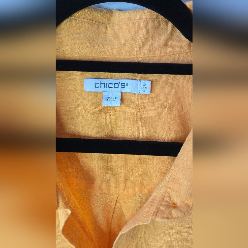 Chicos 100% Linen Bright Orange Button Casual Top Womens Size 16 Chico's 3 - Picture 2 of 6
